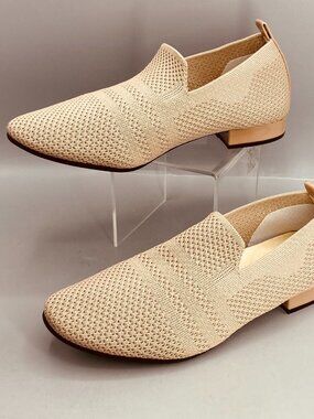 David Tate Ultimate Flat Shoes Womens 7.5 Beige Knitted Formal Party Slip On
